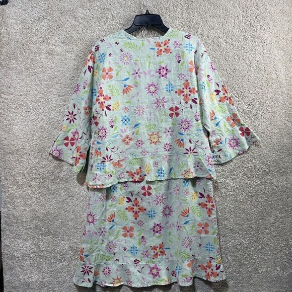 Habitat 3 Piece Skirt Set Women's Small 100% Linen Mint Green Floral Maxi Blazer - Picture 5 of 12